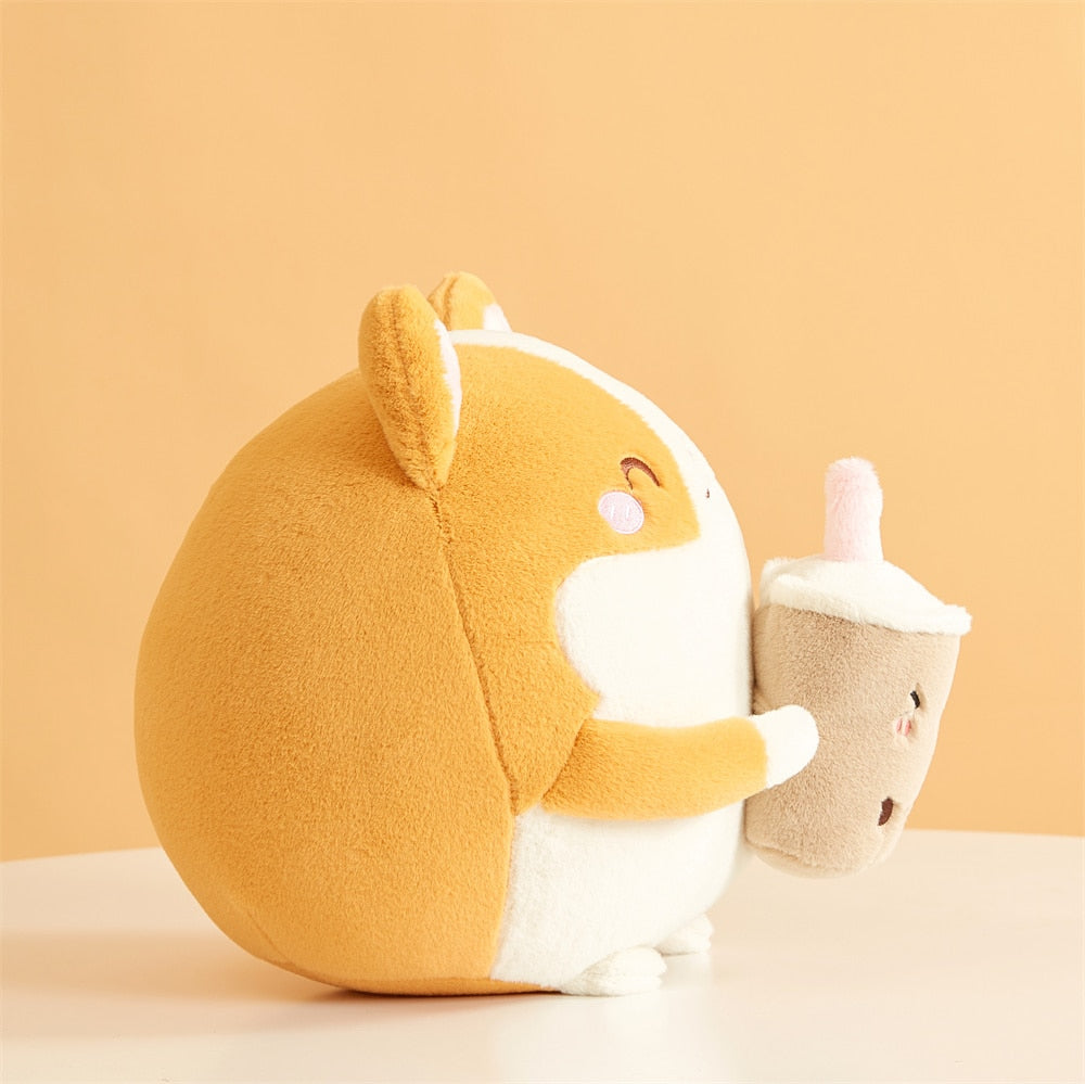 Peluche ronde Corgi Bubble Tea pour enfants