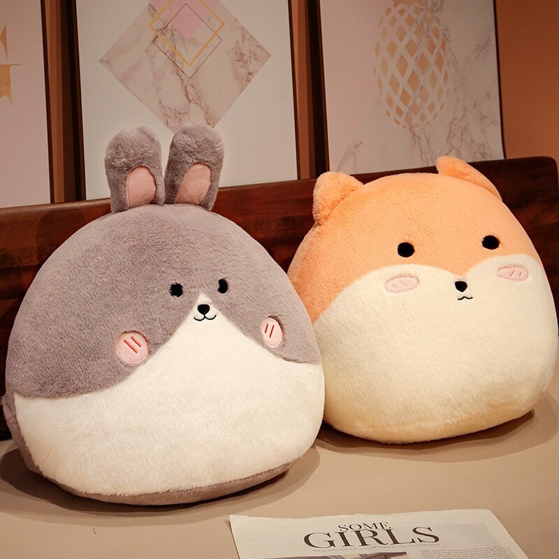 Coussins ronds en peluche chat lapin renard décoration chambre enfant