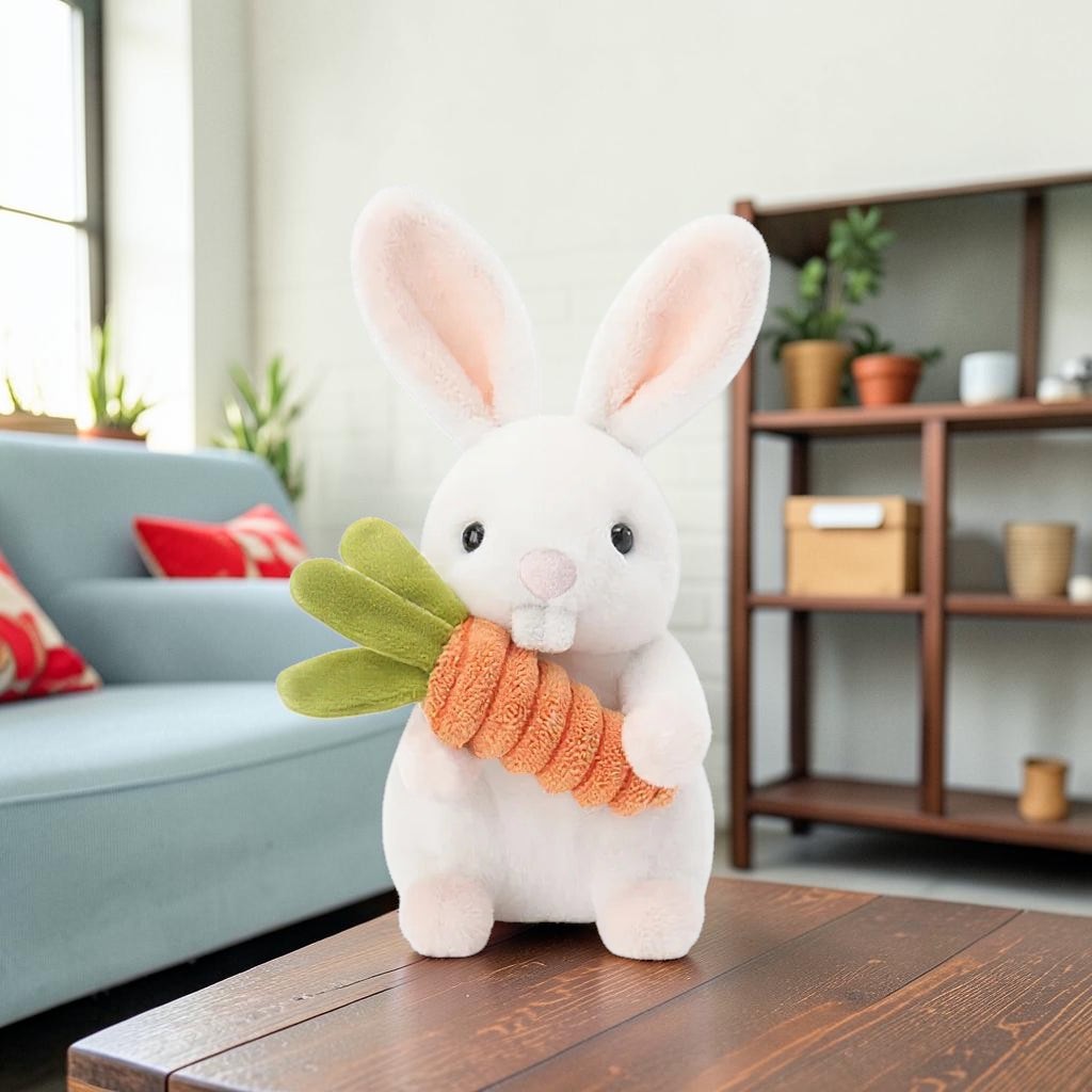 Cute Rabbit Plush Toy with Carrot and Soft Stuffed Bunny Design for Kids