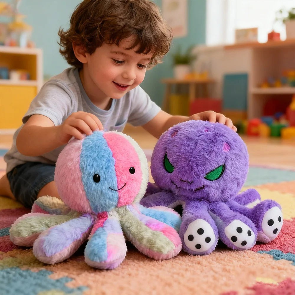 Octopus Plush Toy with Happy and Angry Mood Faces for Kids