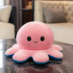 wllio.com reversible octopus plush toy, yellow, pink, blue, and orange, double-sided emotion design, soft polyester plush