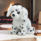 wllio.com white and black spotted dalmatian puppy plush toy, soft velour, sitting pose, for kids