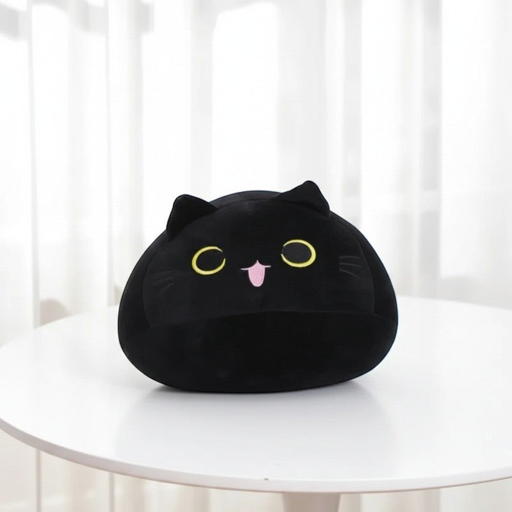 wllio.com black plush cat pillow with yellow eyes and pink tongue, 35cm