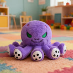 wllio.com reversible octopus plush toy with happy and angry faces, soft stuffed animal for kids