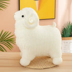 wllio.com white fluffy lamb plush toy with black eyes and curled horns, soft PP cotton filling.