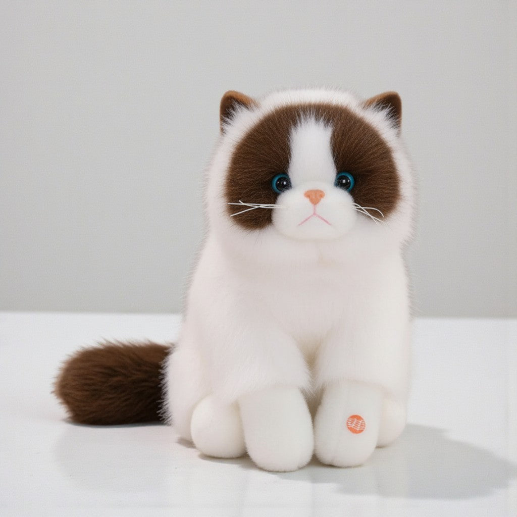 wllio.com white and brown Persian cat plush toy with blue eyes and meow sound feature