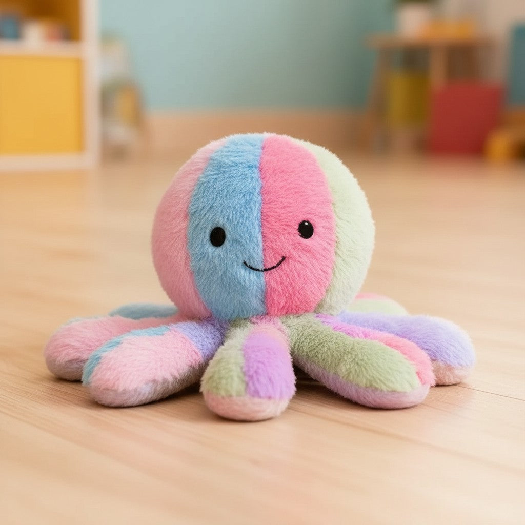 wllio.com reversible octopus plush toy with happy and angry faces, soft stuffed animal for kids