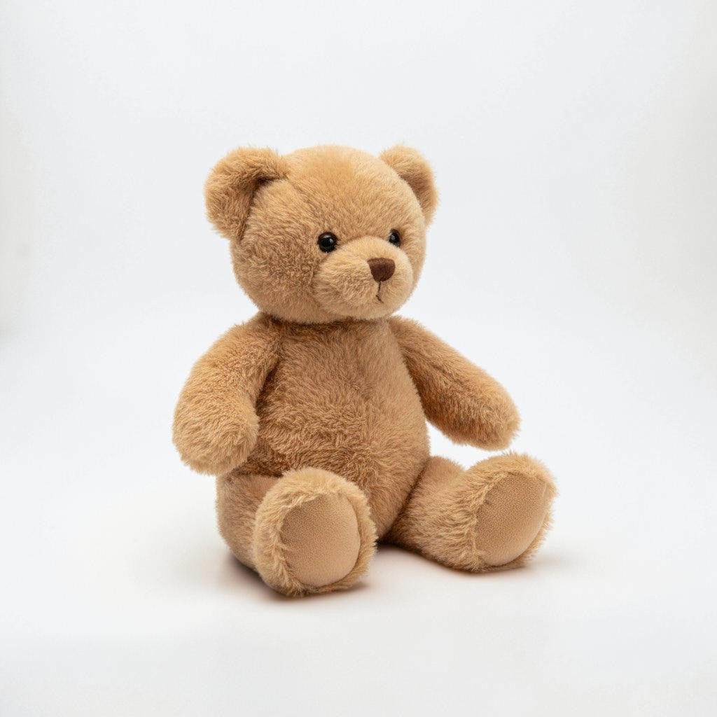 wllio.com brown teddy bear plush toy with soft fur, sitting in a nursery with toys.